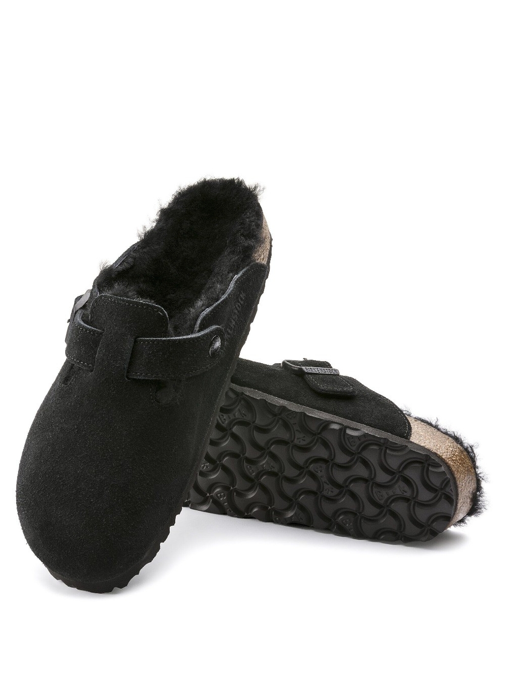 Black Suede Fur-Lined Slip-On Clogs